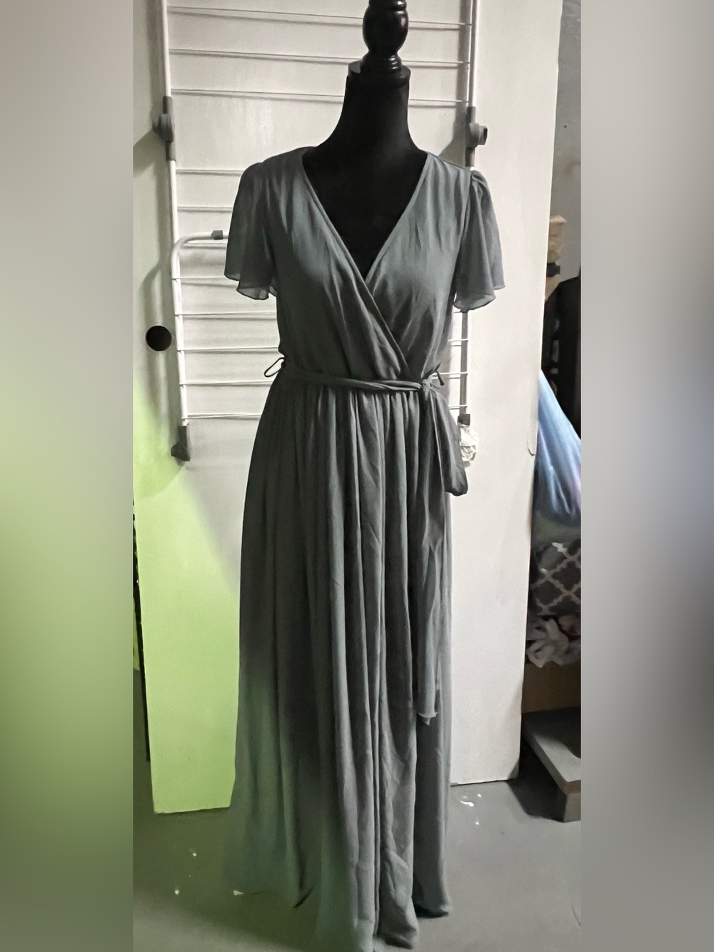 BALTIC BORN Elegant V-Neck Wrap Maxi Dress in Slate Gray